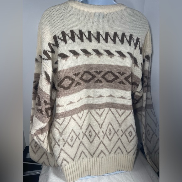 Vintage 90s Sweater Boundary Waters Knit Geometric L Wool & Acrylic - Picture 2 of 4